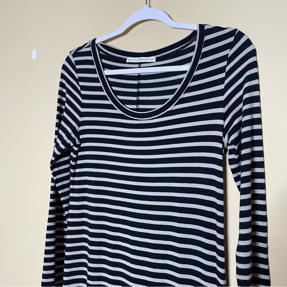 Peruvian Connection Long Sleeve Stripe Scoop Neck Maxi Dress - Picture 3 of 8